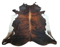 Large Mahogany Tricolor Cowhide Rug 8ft x 6ft