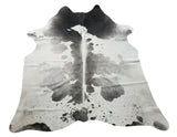 Exotic Grey White Cowhide Rug 7ft x 6.2ft