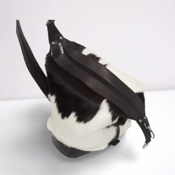 Calf Hair Shoulder Bag black white