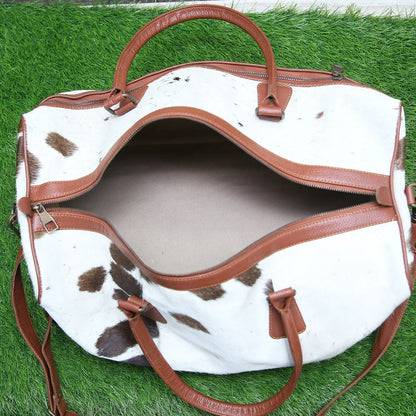 Cowhide weekender bag large travel duffel leather