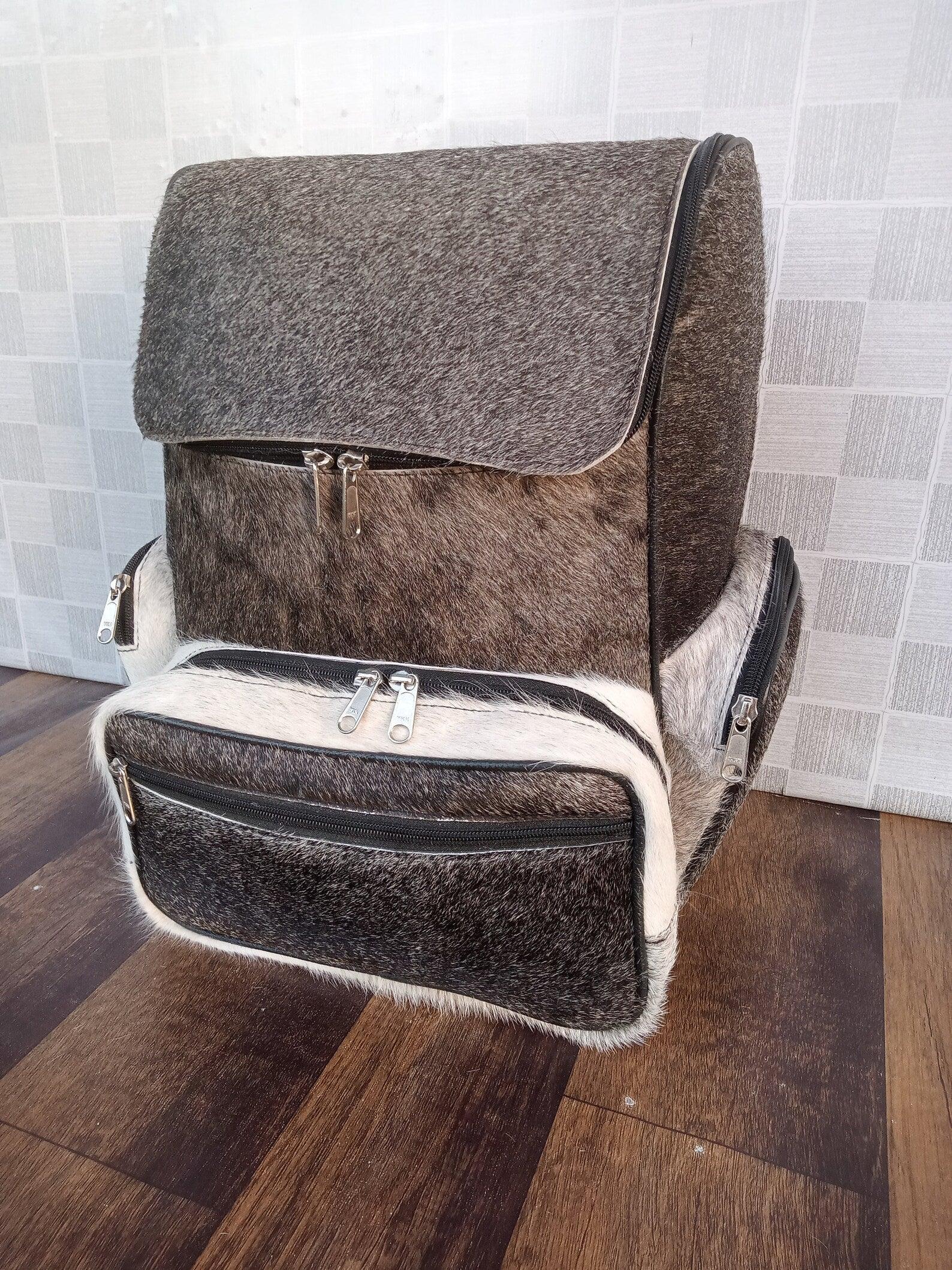 Grey White Cowhide Leather Backpack Exotic Hair On Hide
