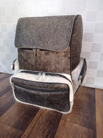Grey White Cowhide Leather Backpack Exotic Hair On Hide