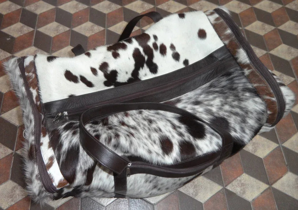 Cowhide Luggage Bag Hair On Hide Leather Travel Duffle