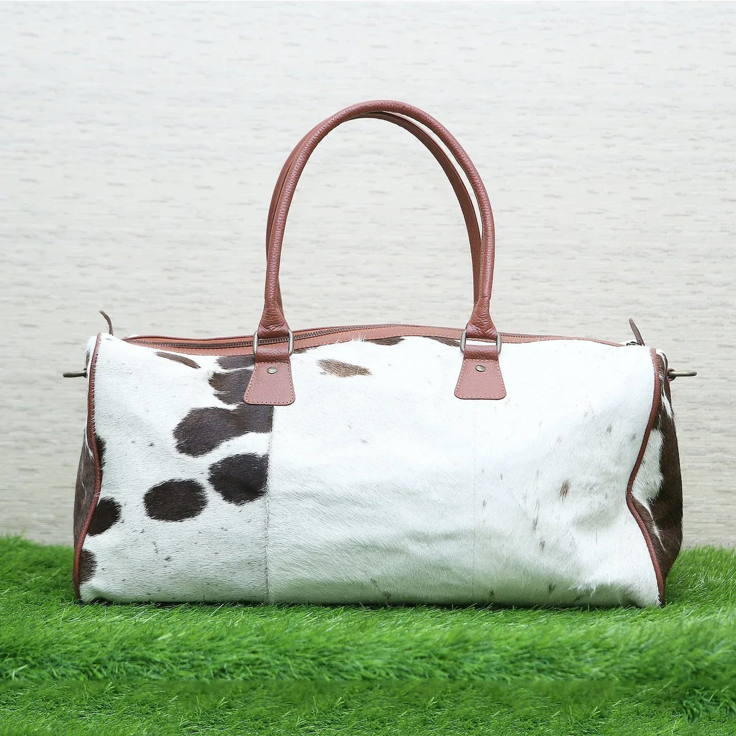 Cowhide weekender bag large travel duffel leather