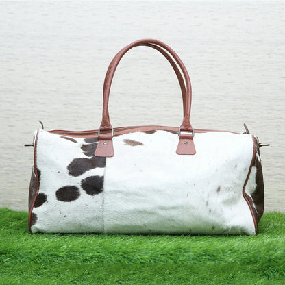Cowhide weekender bag large travel duffel leather