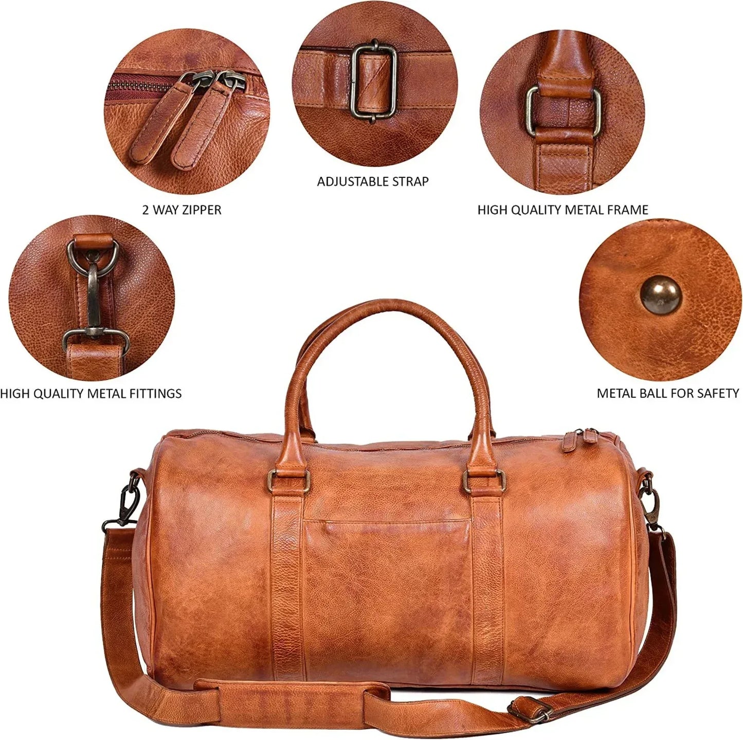 Men’s genuine leather duffel bag travel weekender holdall