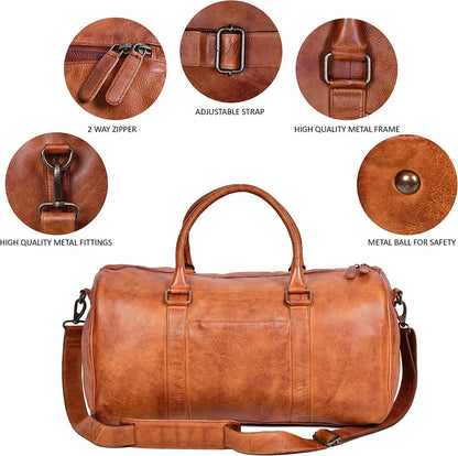 Men’s genuine leather duffel bag travel weekender holdall