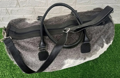 Grey Cowhide Weekender Bag Travel Duffel Carry On