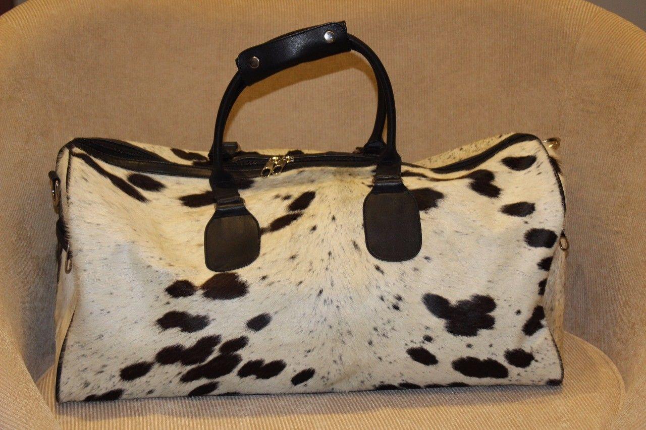 Cowhide Weekender Duffle Bag Hair On Hide Travel Bag