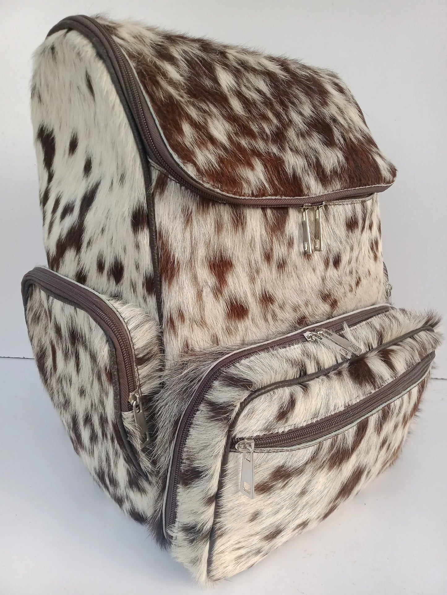 Cowhide Diaper Bag Backpack Western Cow Print Speckled Brown White