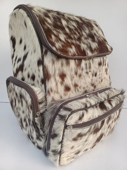 Cowhide Diaper Bag Backpack Western Cow Print Speckled Brown White