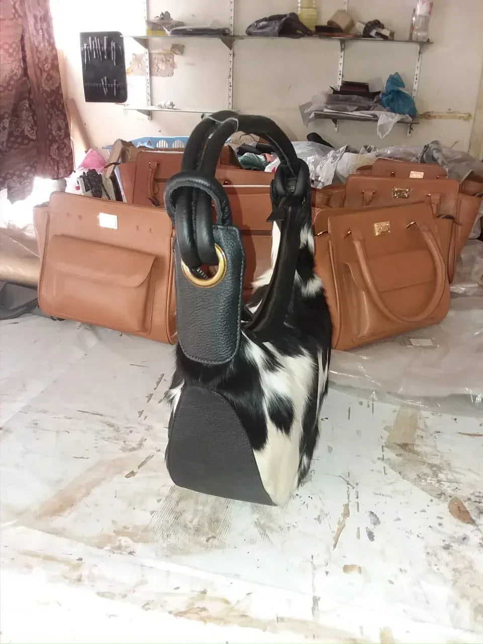 Cowhide Shoulder Purse Half Moon Hobo Cowhide Bag