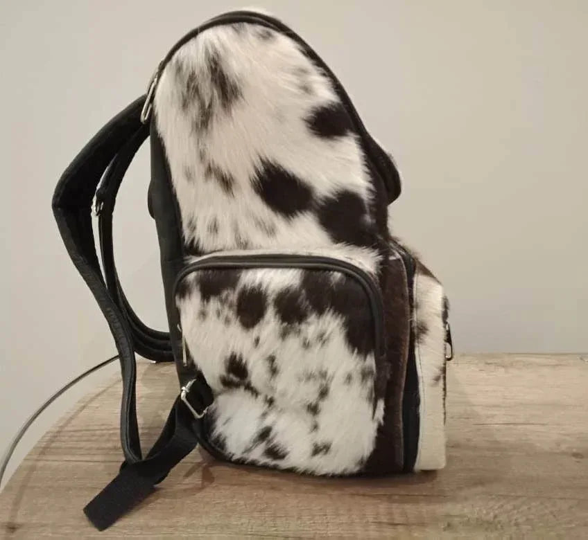 Cowhide Backpack With Tricolor Hair On Hide Leather For Travel