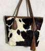 Cowhide shoulder bag purse with real hair on hide tote