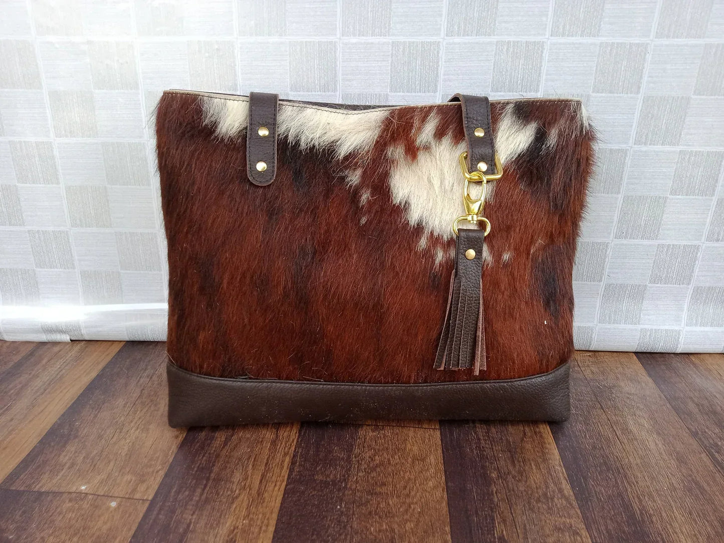 Tricolor cowhide tote bag leather shoulder handbag
