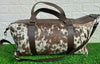Large Cowhide Travel Bag Brown White Weekender Duffle