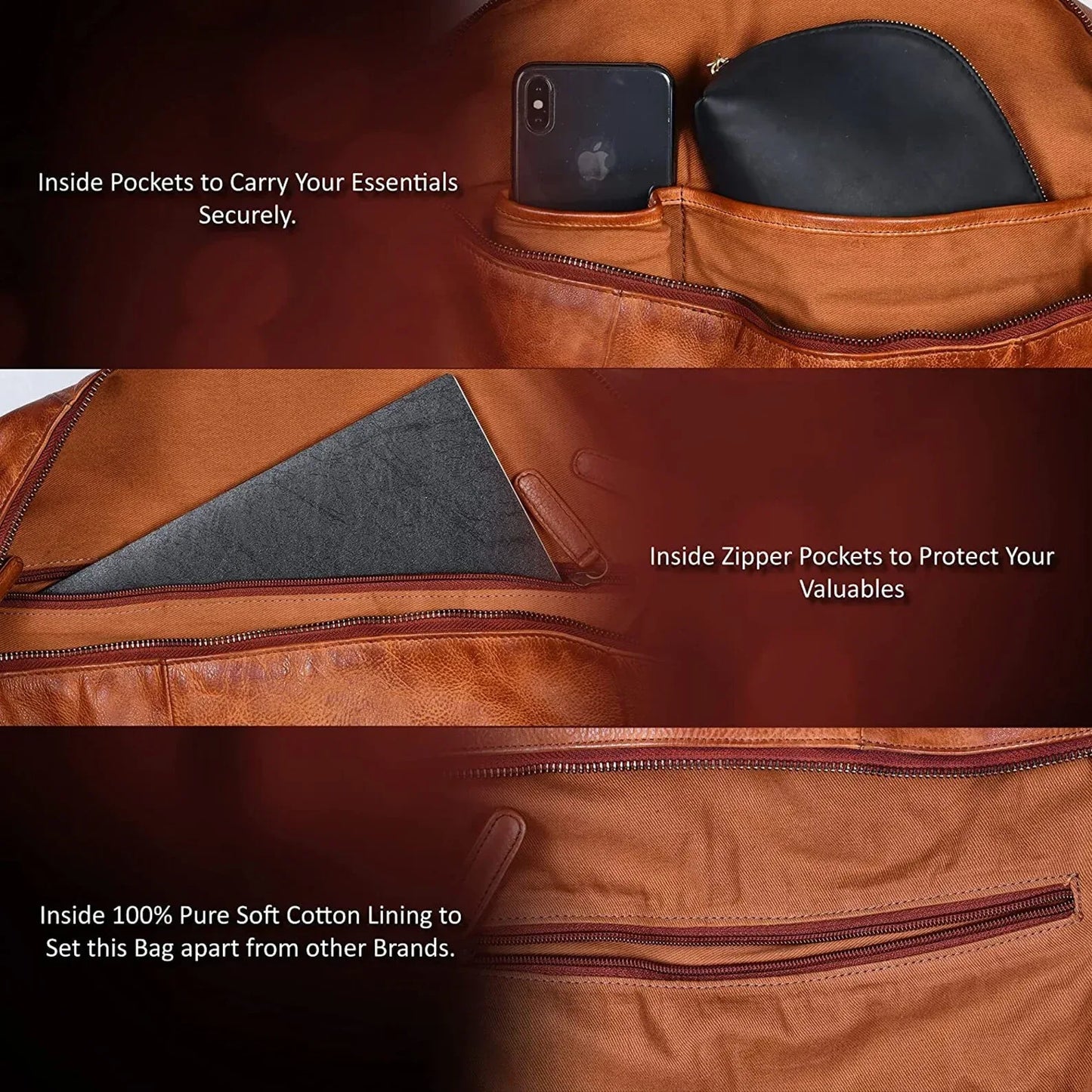 Men’s genuine leather duffel bag travel weekender holdall