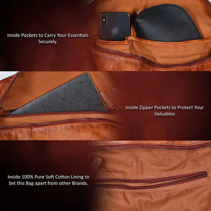 Men’s genuine leather duffel bag travel weekender holdall