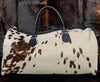 cowhide travel duffle bag white brown leather