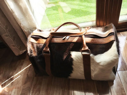 Cowhide duffle bag long hair cowhide travel overnight bag
