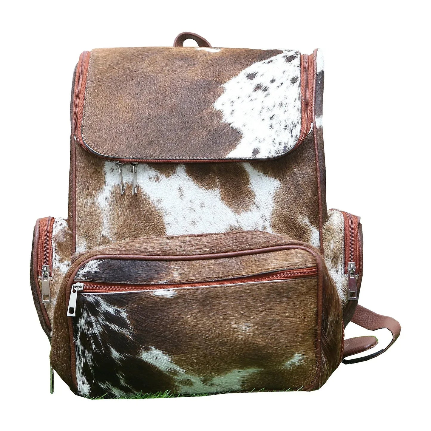 Cowhide Backpack Brown White