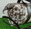 Large Cowhide Travel Bag Brown White Weekender Duffle
