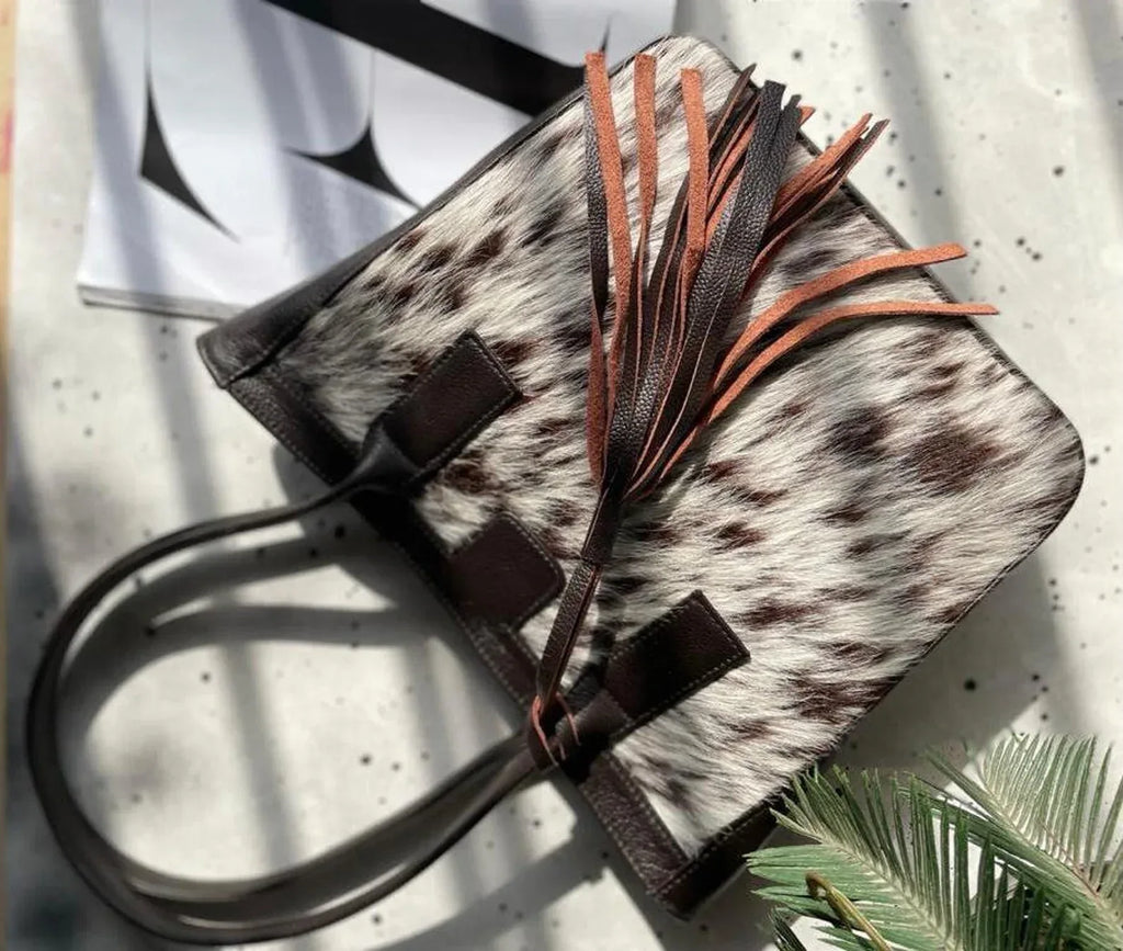 natural cowhide handbag hair on hide leather purse