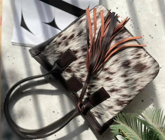 natural cowhide handbag hair on hide leather purse