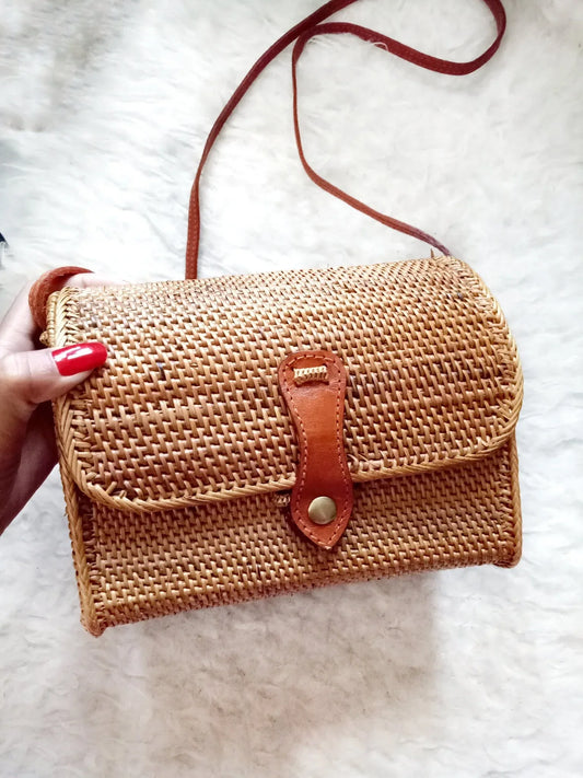 Handwoven Rattan Beach Bali Bag with Batik Lining