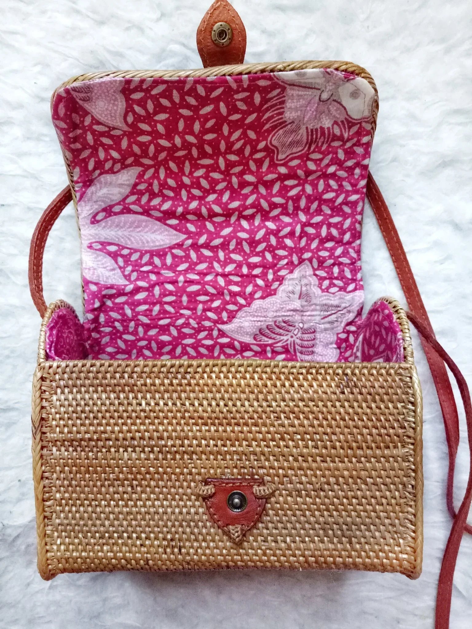 Handwoven Rattan Beach Bali Bag with Batik Lining