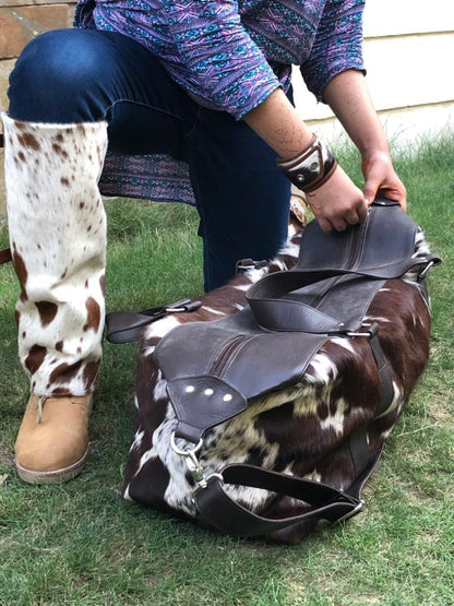 Real Cowhide Leather Duffle Bag Hair On Hide Travel Bag