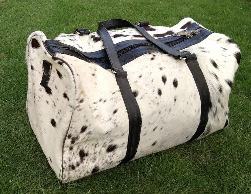 Cowhide Duffle Bag Hair On Hide Travel Bag Black White
