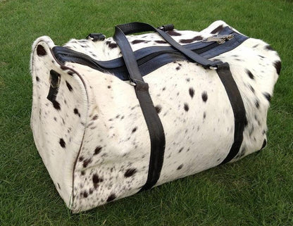 Cowhide Duffle Bag Hair On Hide Travel Bag Black White