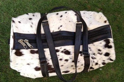 Cowhide Duffle Bag Hair On Hide Travel Bag Black White
