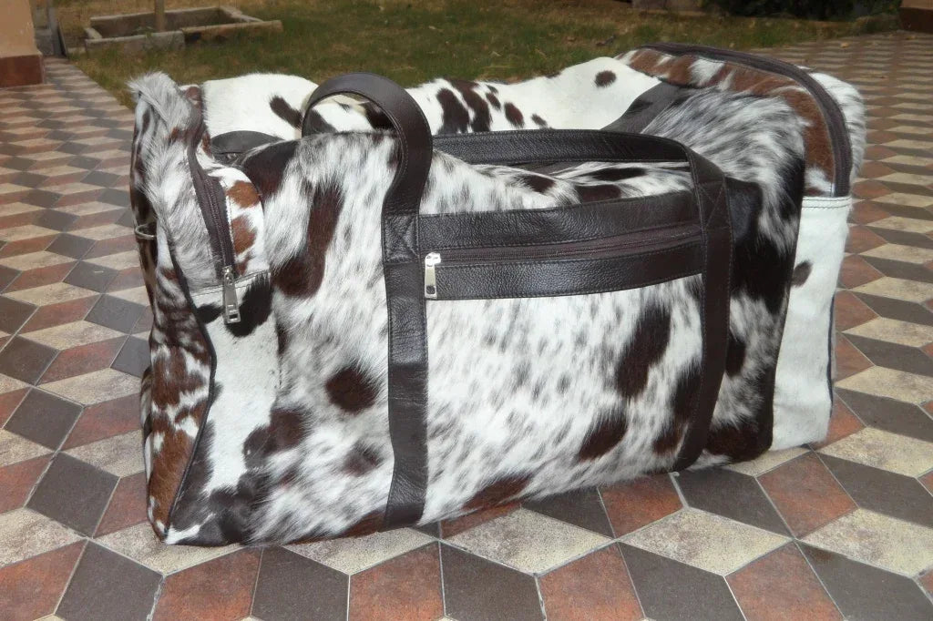Cowhide Luggage Bag Hair On Hide Leather Travel Duffle