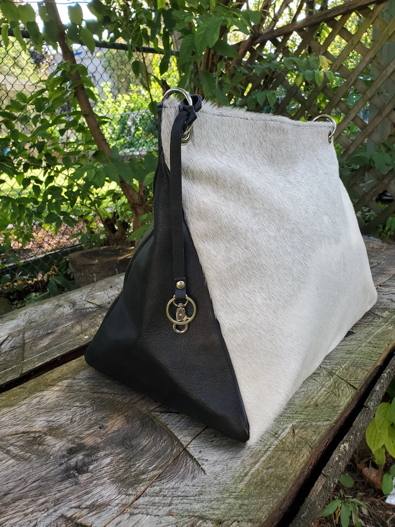 Cowhide Shoulder Bag White Hair On Leather Handbag