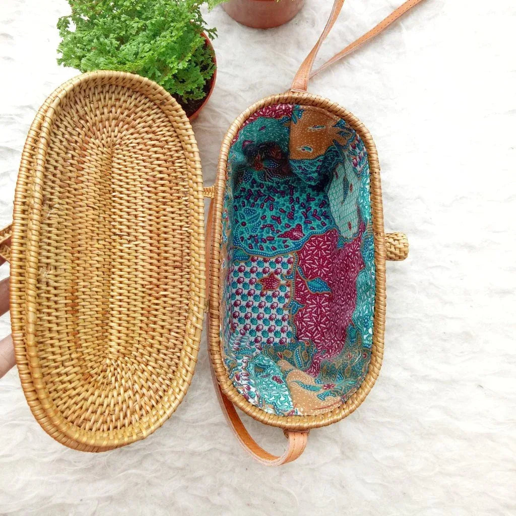 Brown Handwoven Rectangle Rattan Bag Bali