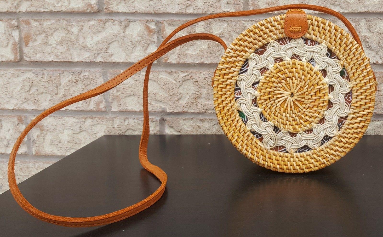 Round rattan crossbody bag handmade bali ata grass purse
