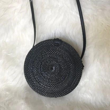 Women round rattan beach bag bali crossbody