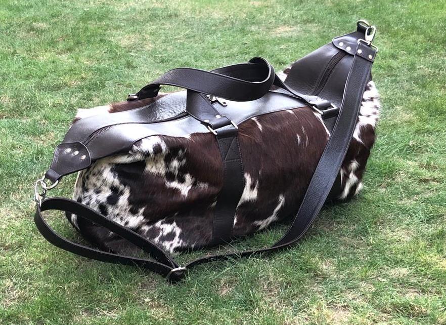 Cowhide goody bag real hair on cowhide travel airport bag