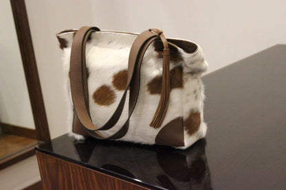 Cowhide Shoulder Bag Brown And White