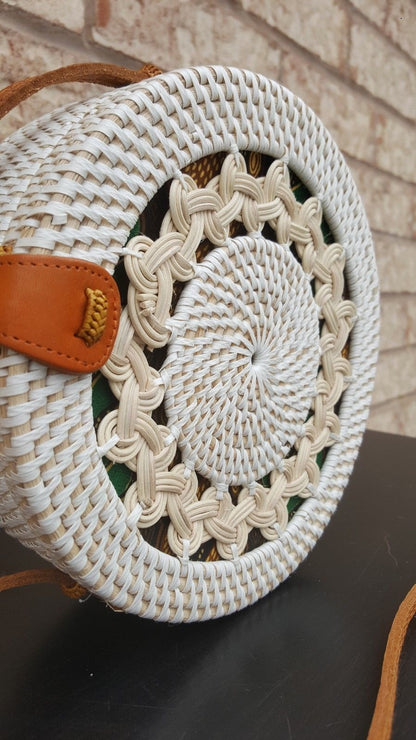 White wicker rattan bag