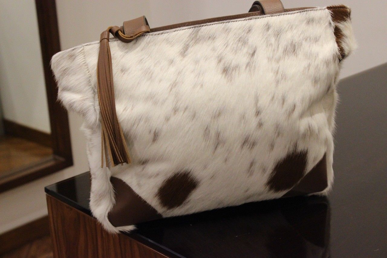 Brown And White Cowhide Messenger postal Bag