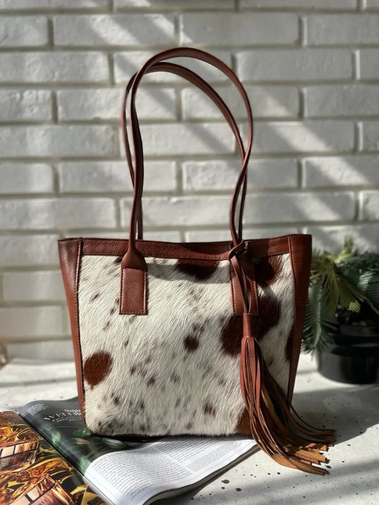 speckled cowhide tote bag hair on hide leather handbag