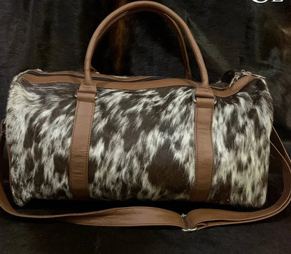 spotted cowhide duffle bag travel leather