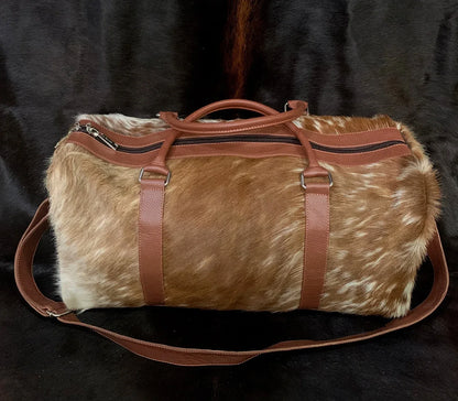 spotted cowhide duffle bag travel leather