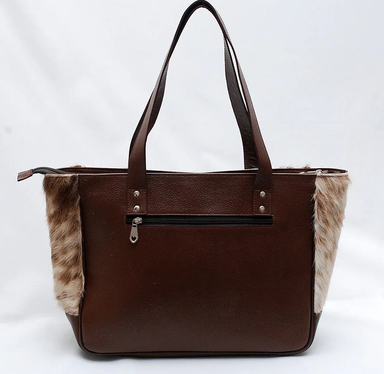 spotted cowhide tote bag leather back tricolor handbag