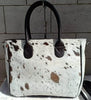 Tricolor cowhide tote bag real hair on hide leather