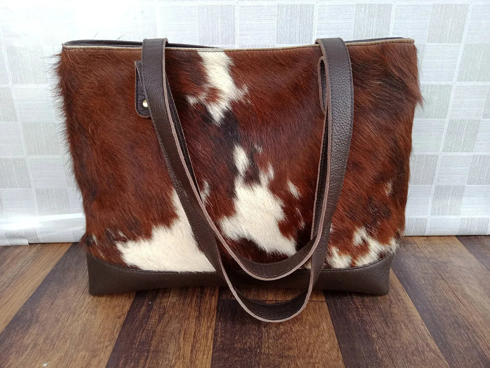 Tricolor cowhide tote bag leather shoulder handbag