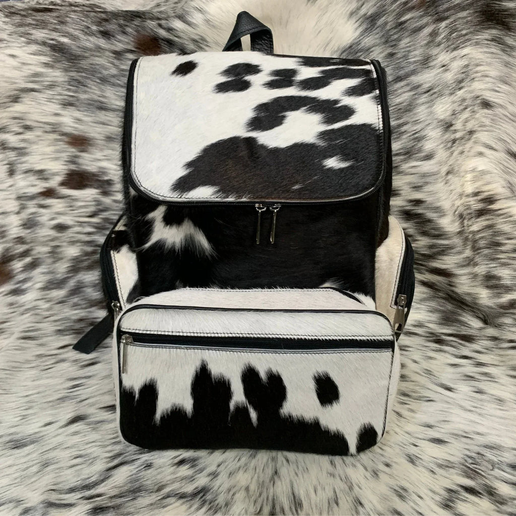 Western Black White Cowhide Backpack Hair On Hide